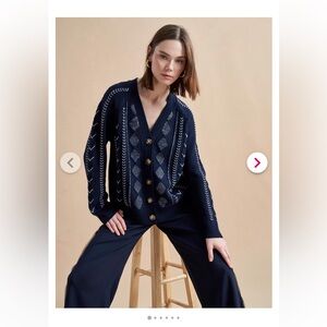 La Ligne Jean-Luc Cardigan navy/cream (M)